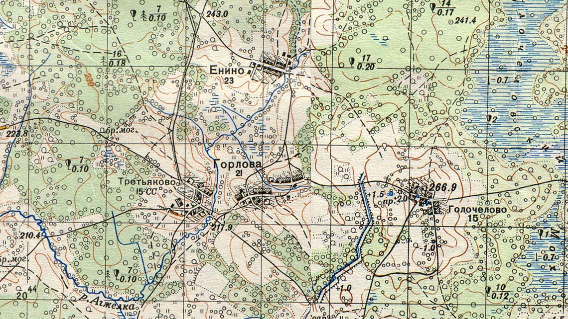 Деревня Енино на карте 1946 г.
