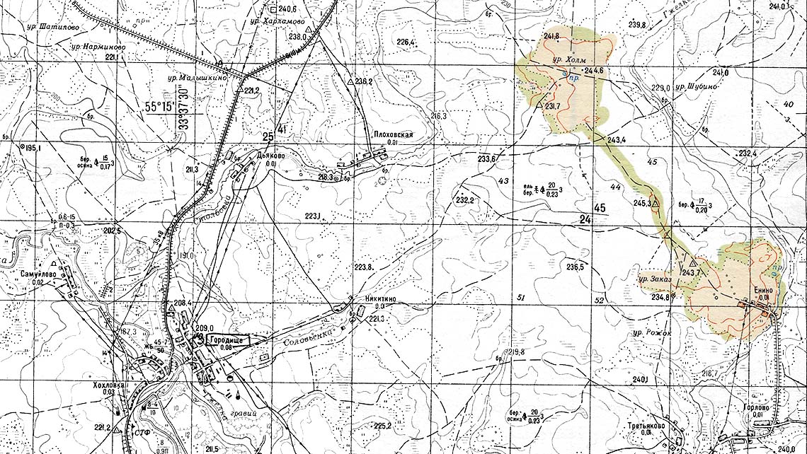 Деревня Холм на картах в 1986-м году